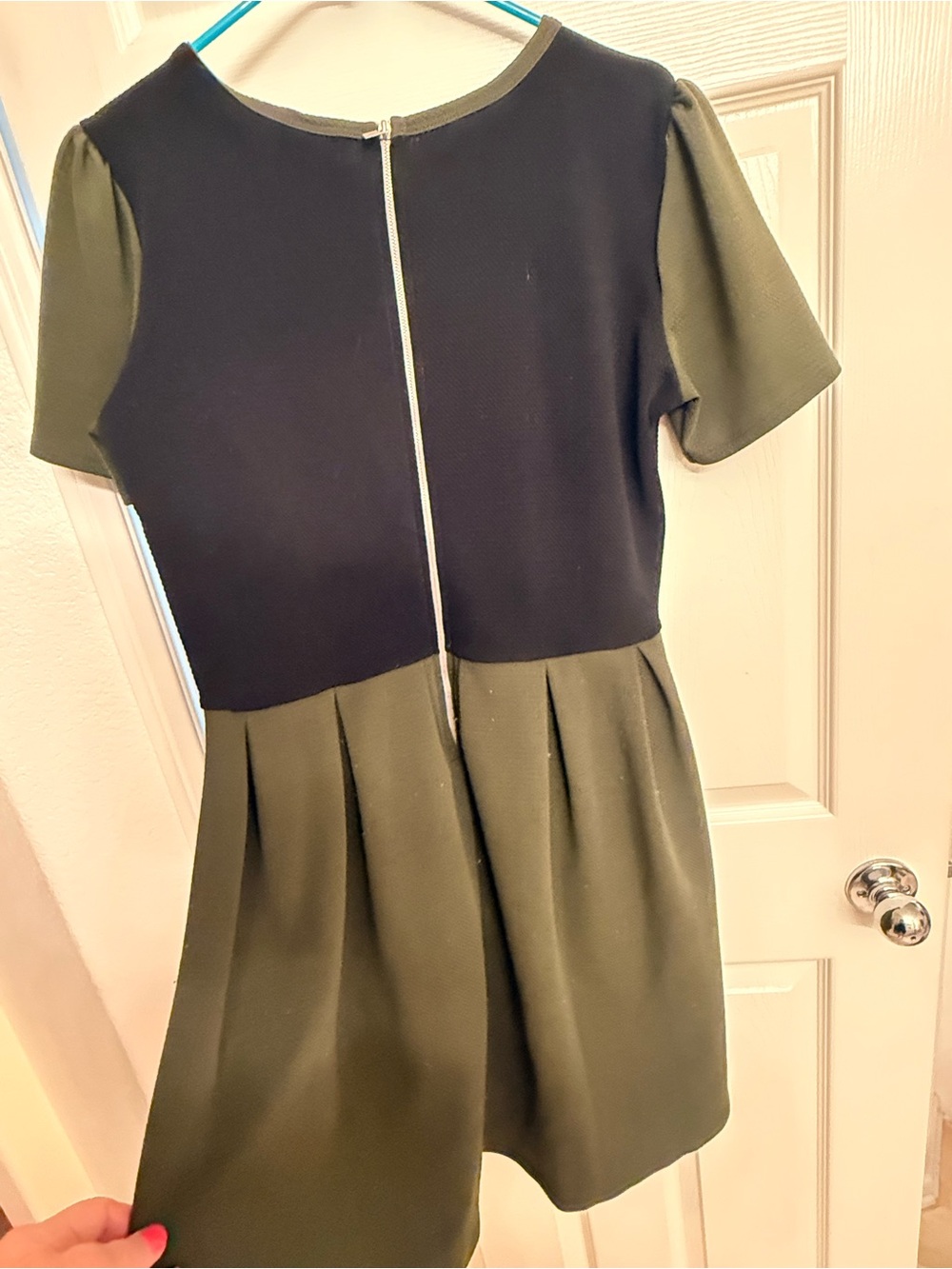 LuLaRoe Black and Olive Green Short Sleeve Fit-and-Flare Dress